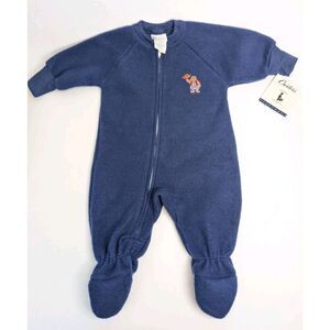 80's Carter's Infant 0-6 Month Blue Fooded Pajamas Up Front Basketball Bear NWT